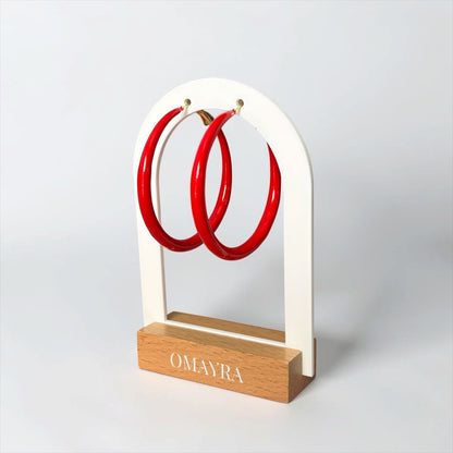 Red Hoop Earrings with Gold-Tone Accents