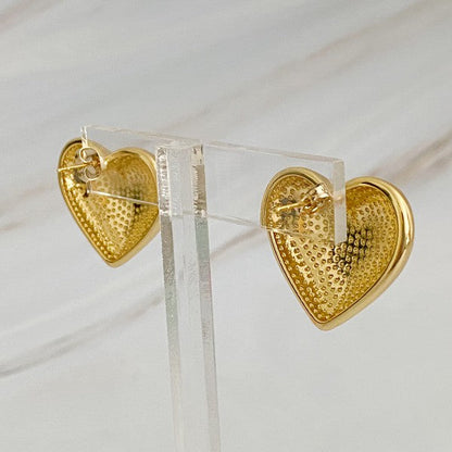 Polished Gold Heart Stud Earrings