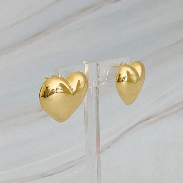 Polished Gold Heart Stud Earrings