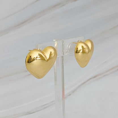 Polished Gold Heart Stud Earrings