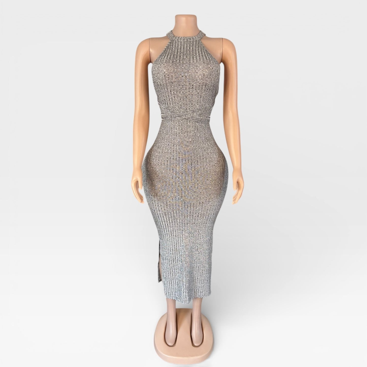 Vestido largo maxi de mujer color gris liso