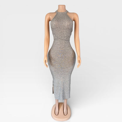 Vestido largo maxi de mujer color gris liso