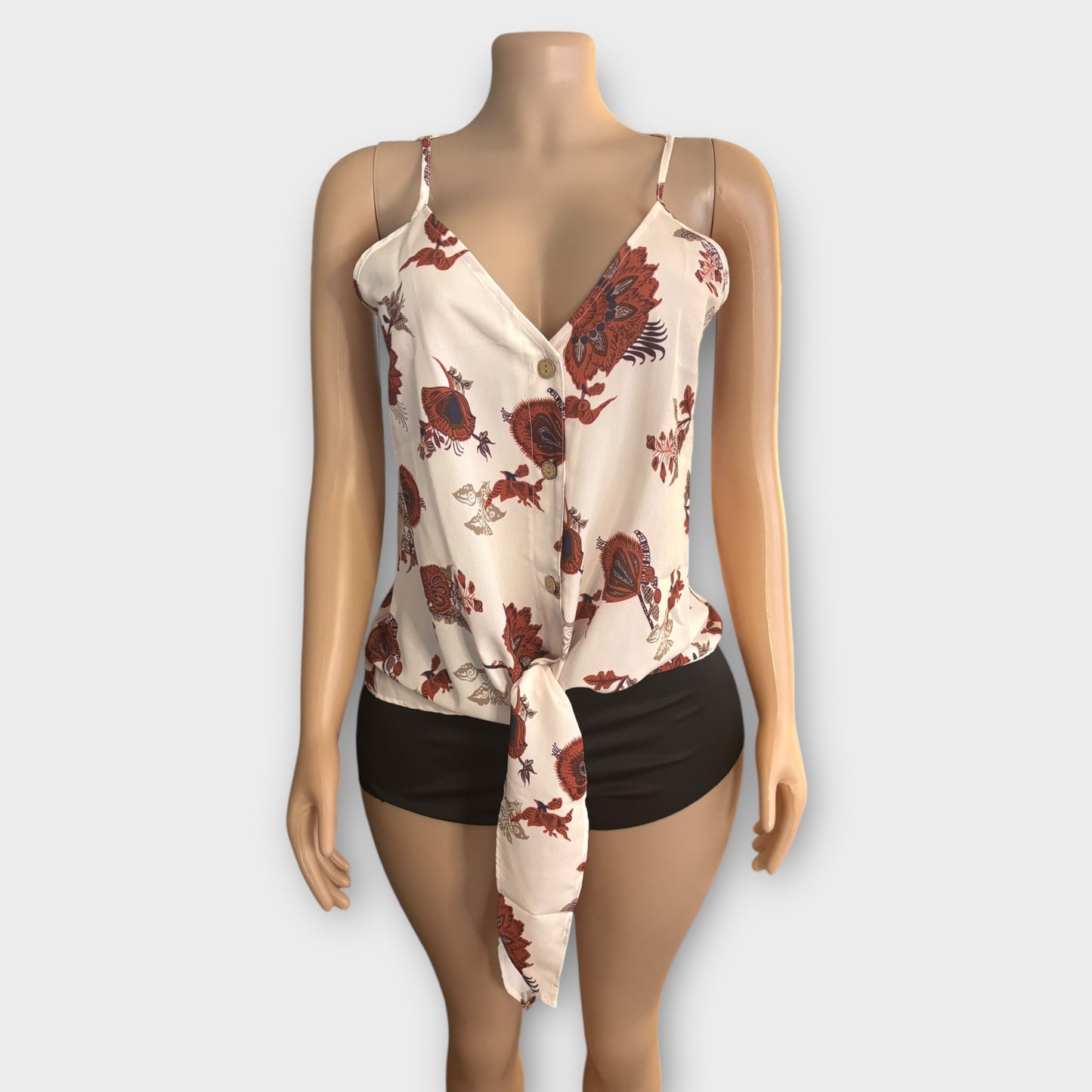 Camiseta sin mangas con estampado floral y lazo para mujer