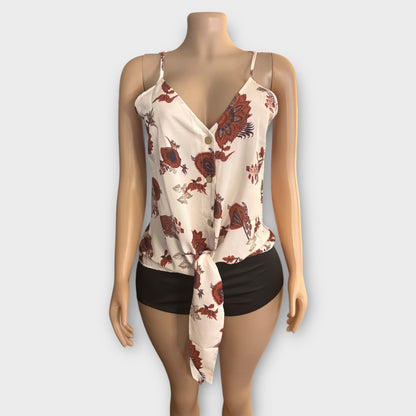 Camiseta sin mangas con estampado floral y lazo para mujer