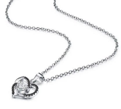 Black Silver Elegant Heart Pendant Necklace