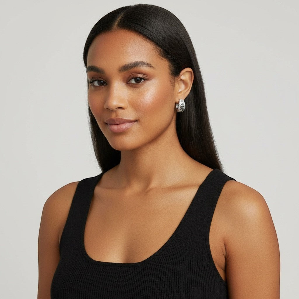 Silver Small Zircon Hoop Earring