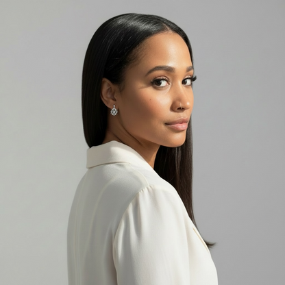 Black Silver Flower Hoop Earrings