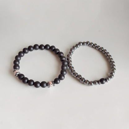 Juego de 2 pulseras de cuentas de piedra