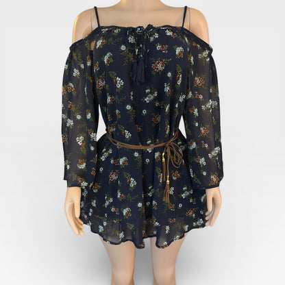 Elegant Navy Blue Floral Short Dress