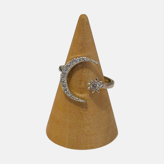 Moon Star Silver Adjustable Ring