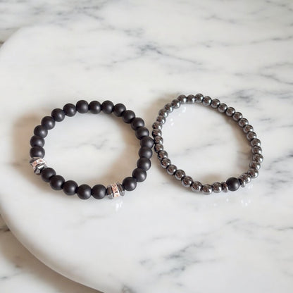 Juego de 2 pulseras de cuentas de piedra