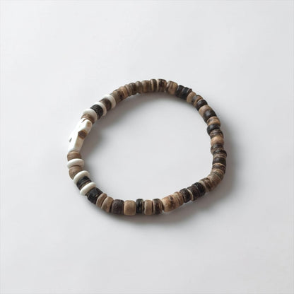 Men’s Natural Stone Cross Beaded Bracelet