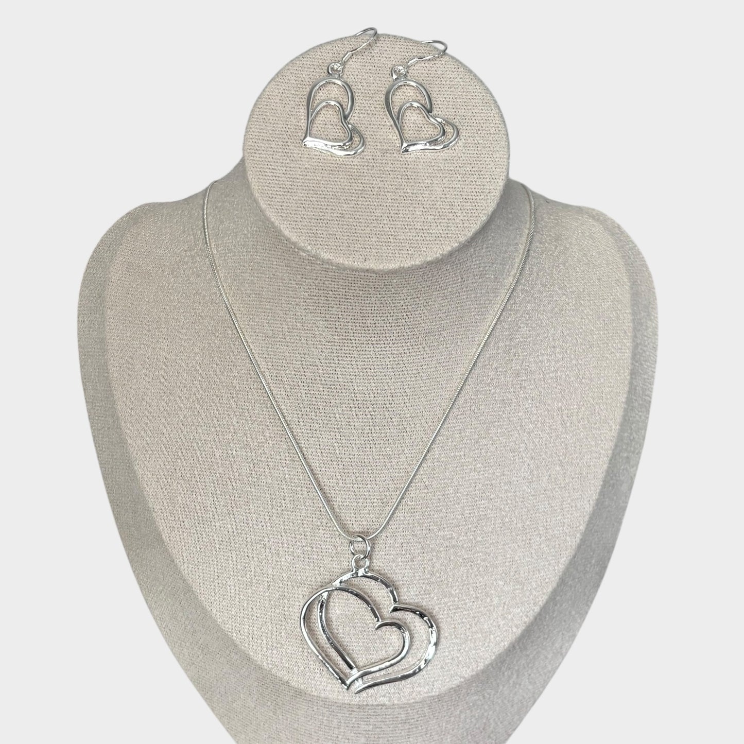 Conjunto de joyas de plata con doble corazón para mujer