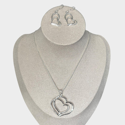 Conjunto de joyas de plata con doble corazón para mujer