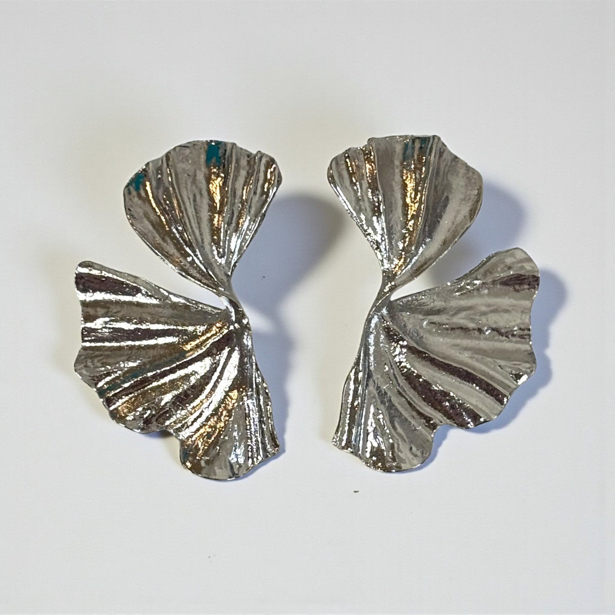 Silver Ginkgo Leaf Statement Drop Earrings