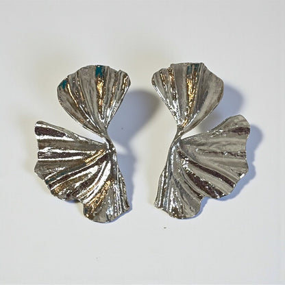 Silver Ginkgo Leaf Statement Drop Earrings
