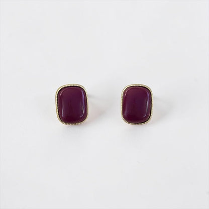 Burgundy Geometric Stud Earrings