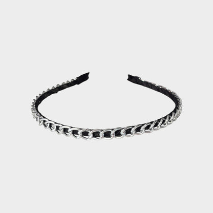 Elegant Black Headband with Silver Chain Accent