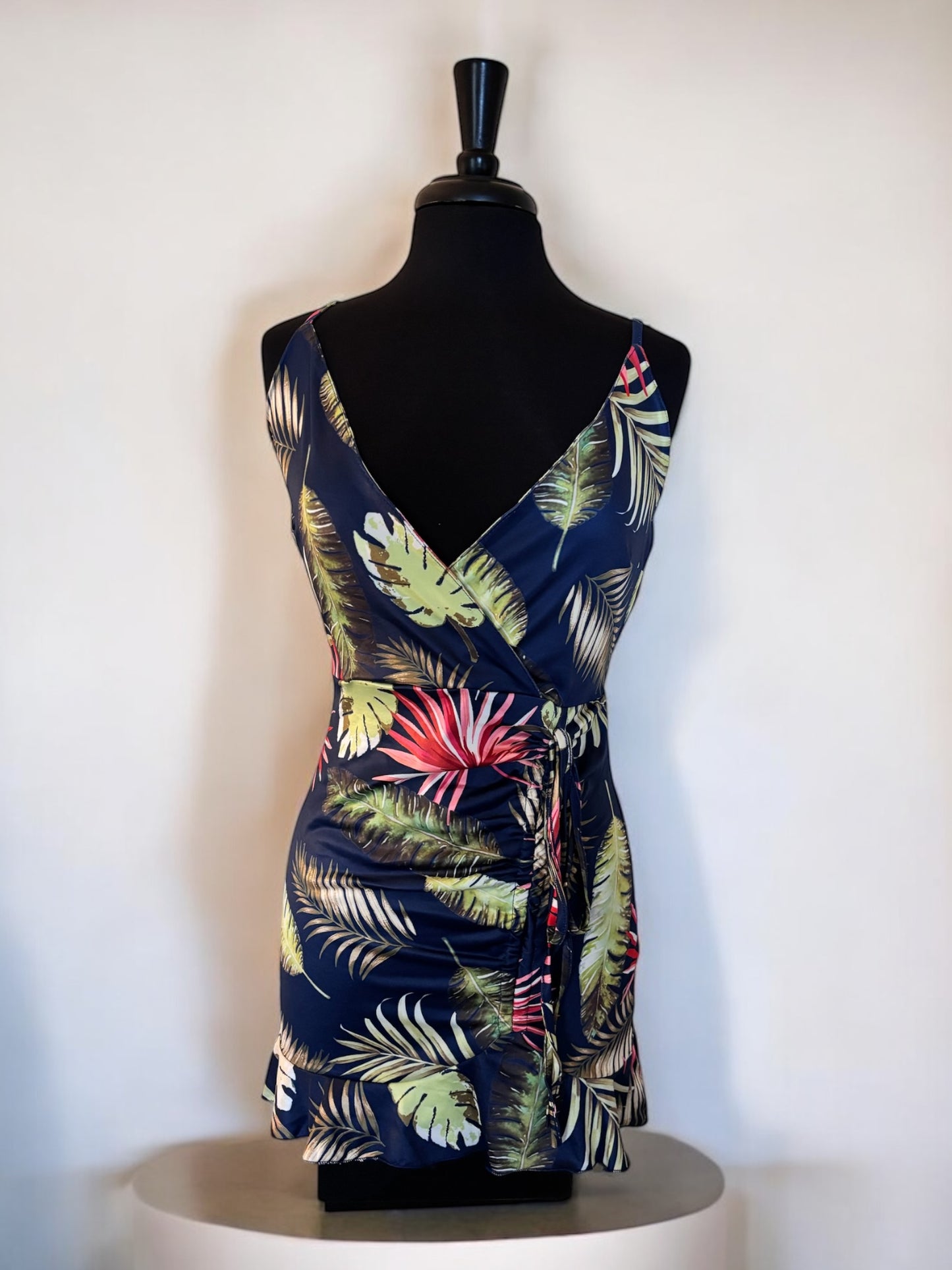 Floral Print Women Short V Neck Mini Dress