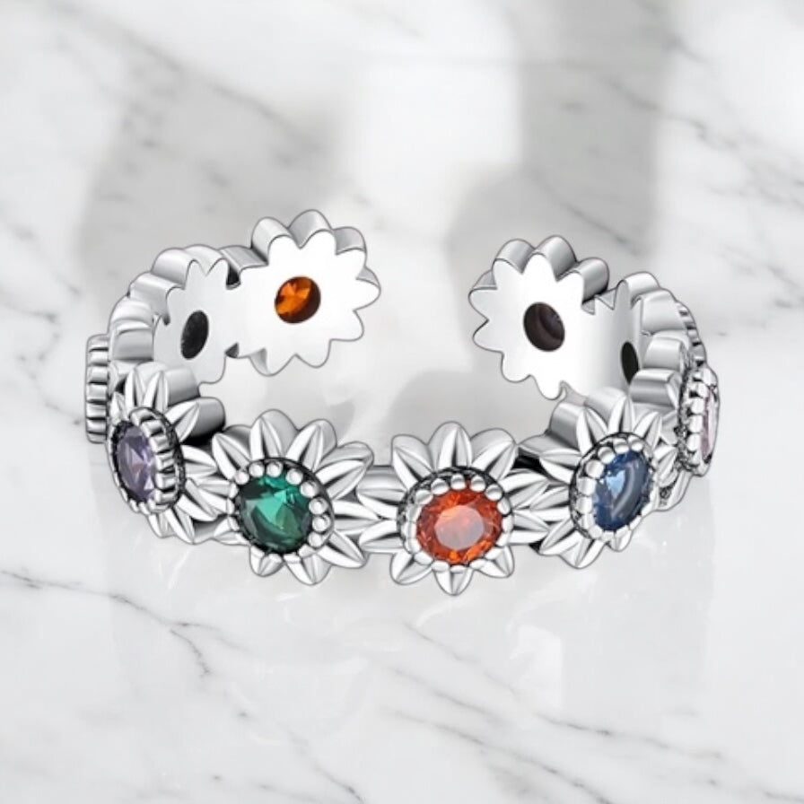Floral Adjustable Colorful Ring