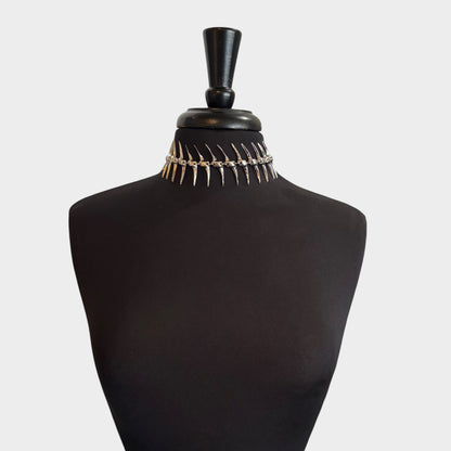 Silver Adjustable Punk Skeleton Choker with Back Chain