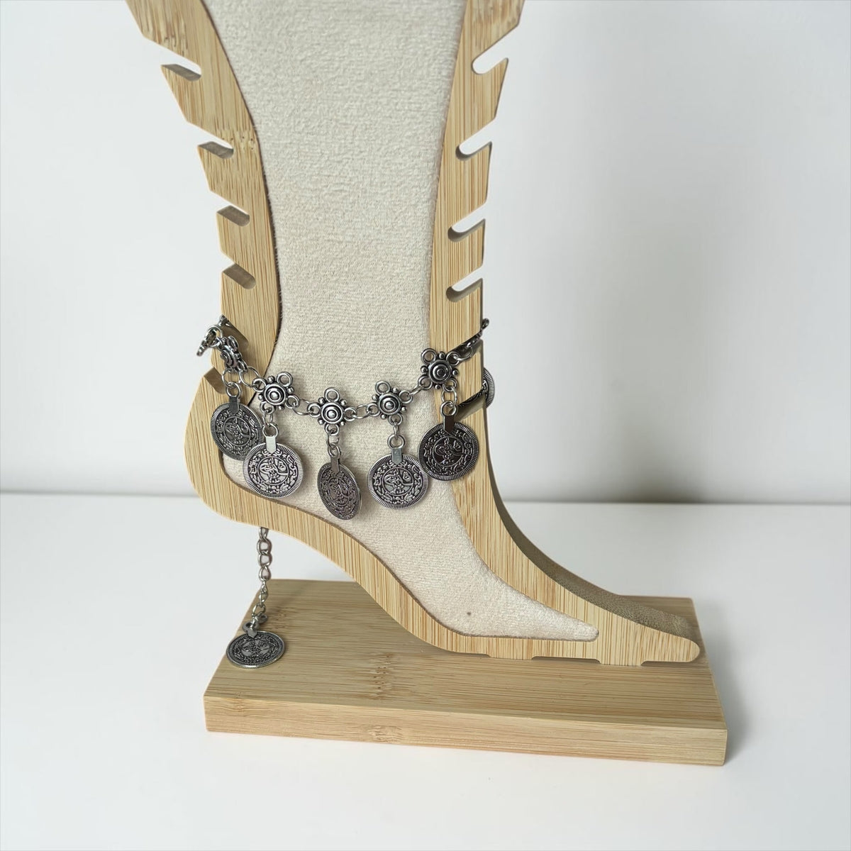 Vintage Silver Coin Charm Anklet