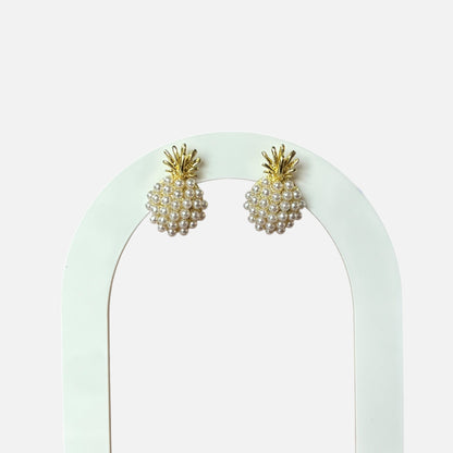 Gold Pineapple Faux Pearl Stud Earrings