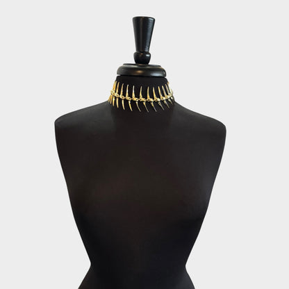 Gold Adjustable Punk Skeleton Choker with Back Chain