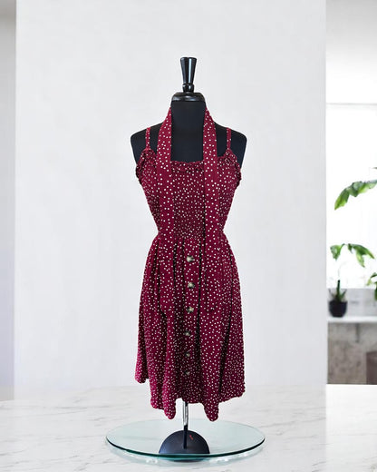 Floral Burgundy Ruffled Neckline Sundress