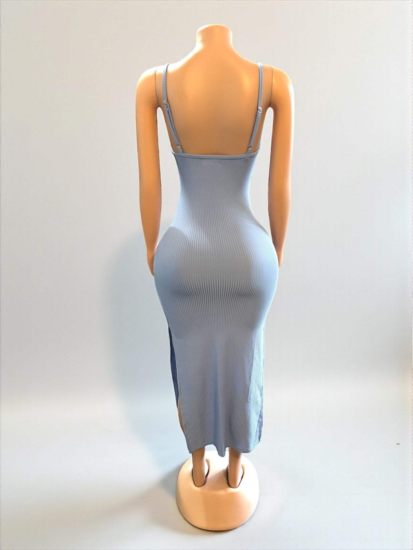 Vestido largo azul con abertura lateral para mujer