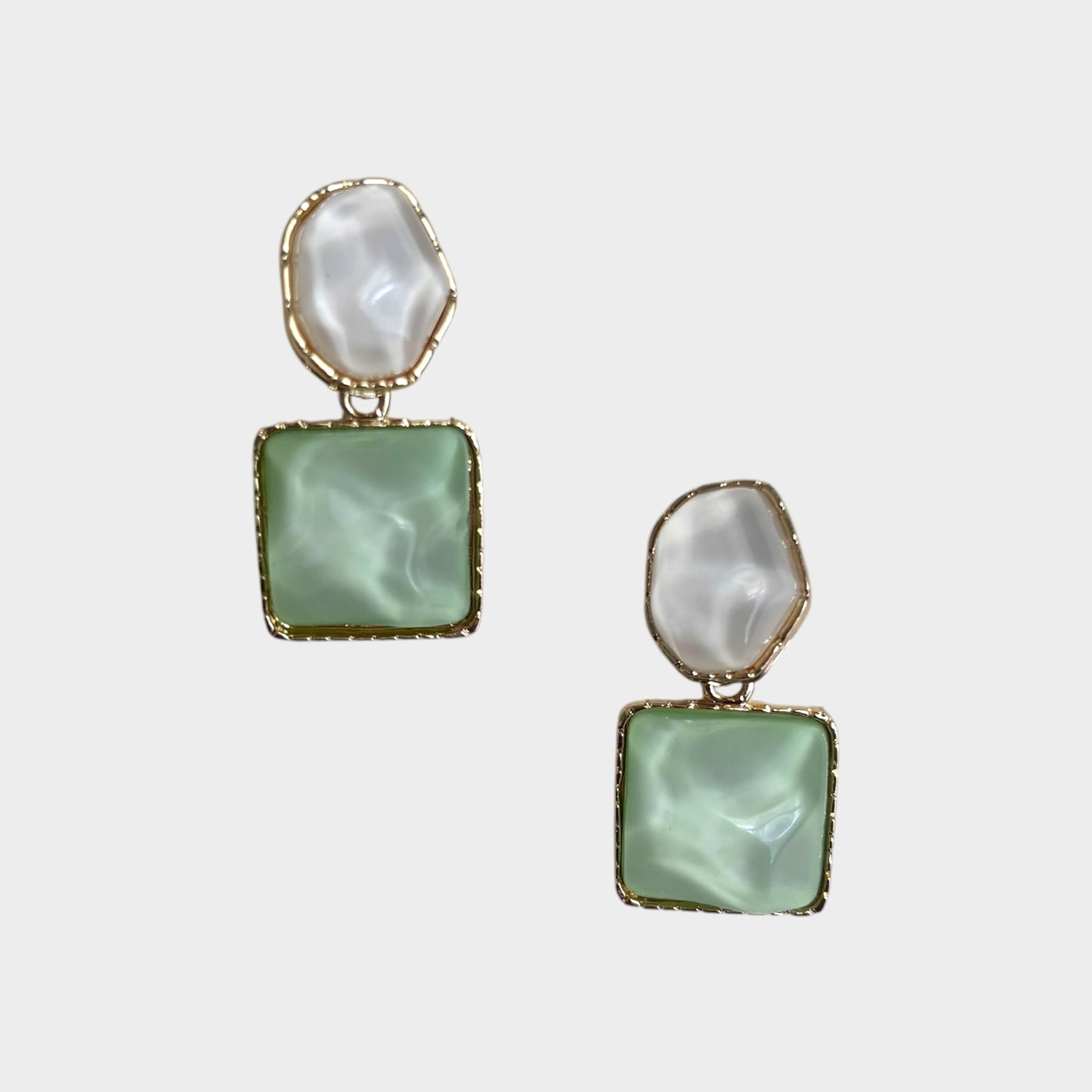Light Green & Cream Artificial Diamond Drop Earrings