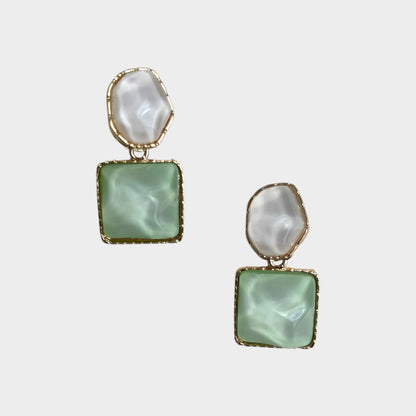Light Green & Cream Artificial Diamond Drop Earrings