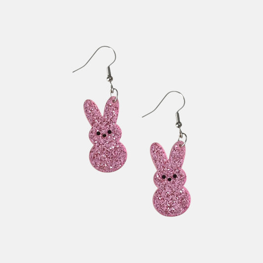 Light Pink Glitter Bunny Acrylic Earrings