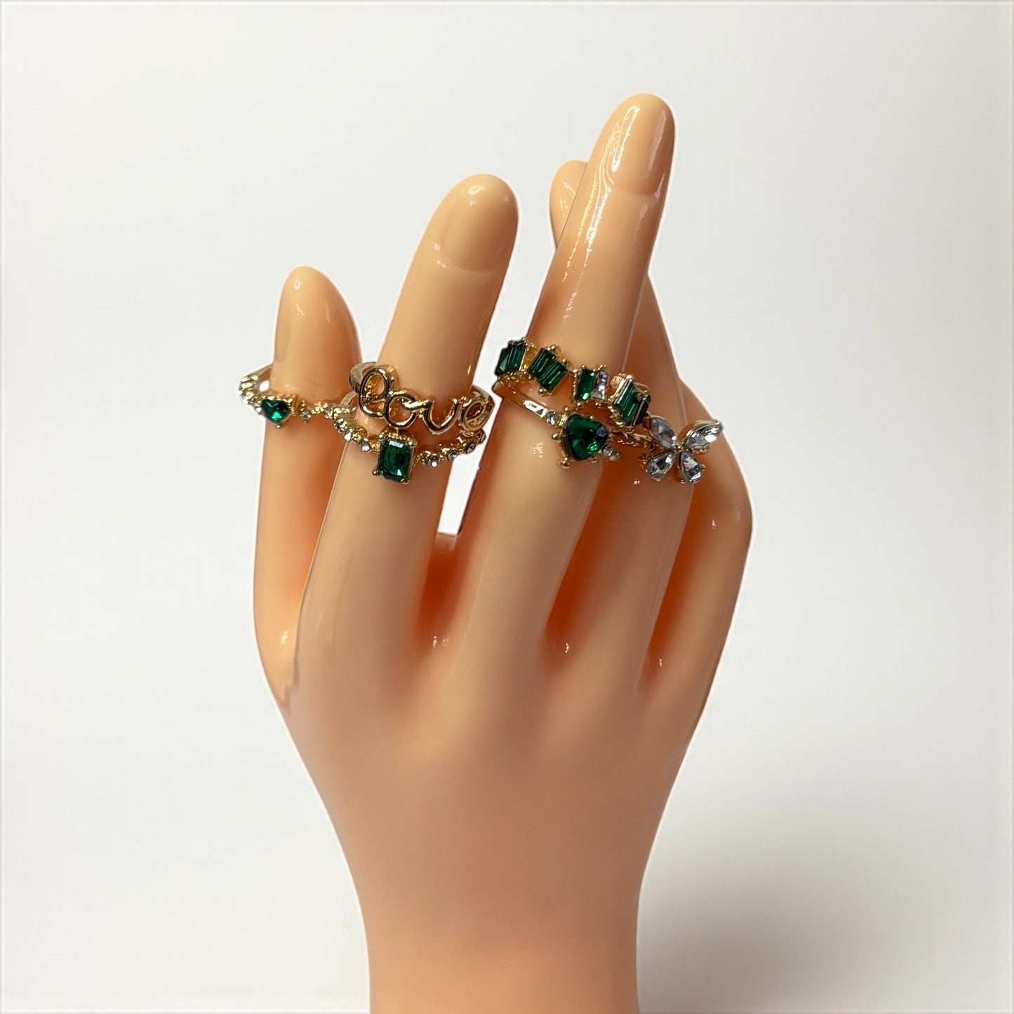 Emerald Green and Gold 6 Ring Set