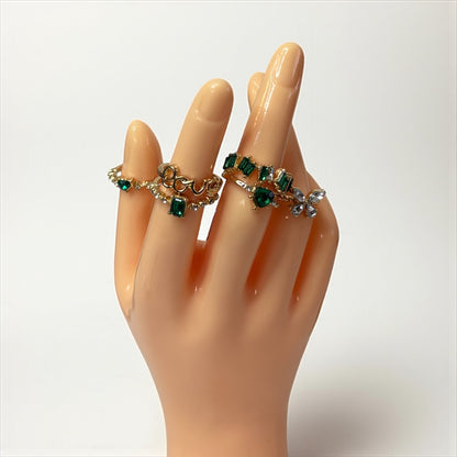 Emerald Green and Gold 6 Ring Set