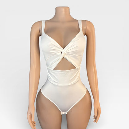 Cut-out Twist Knot V Neck Sleeveless Bodysuit