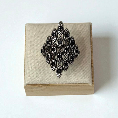 Black Crystal Adjustable Ring