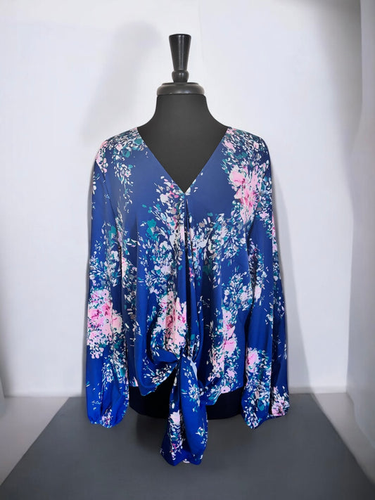 Blusa informal con cuello en V y lazo frontal con estampado floral para mujer
