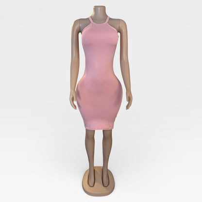Vestido liso rosa claro de mujer de punto suave