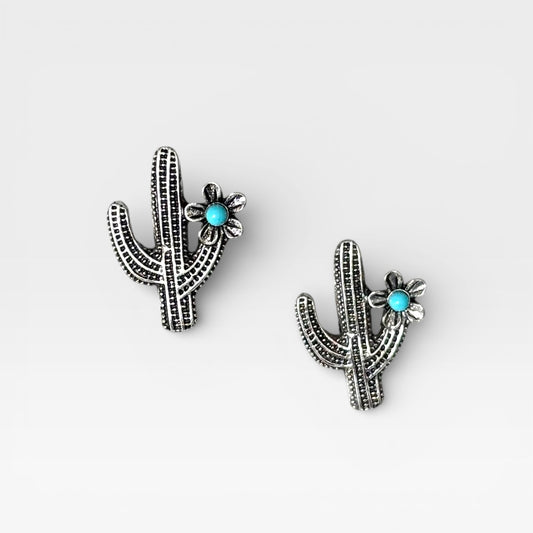 Silver Cactus Turquoise Stud Earrings