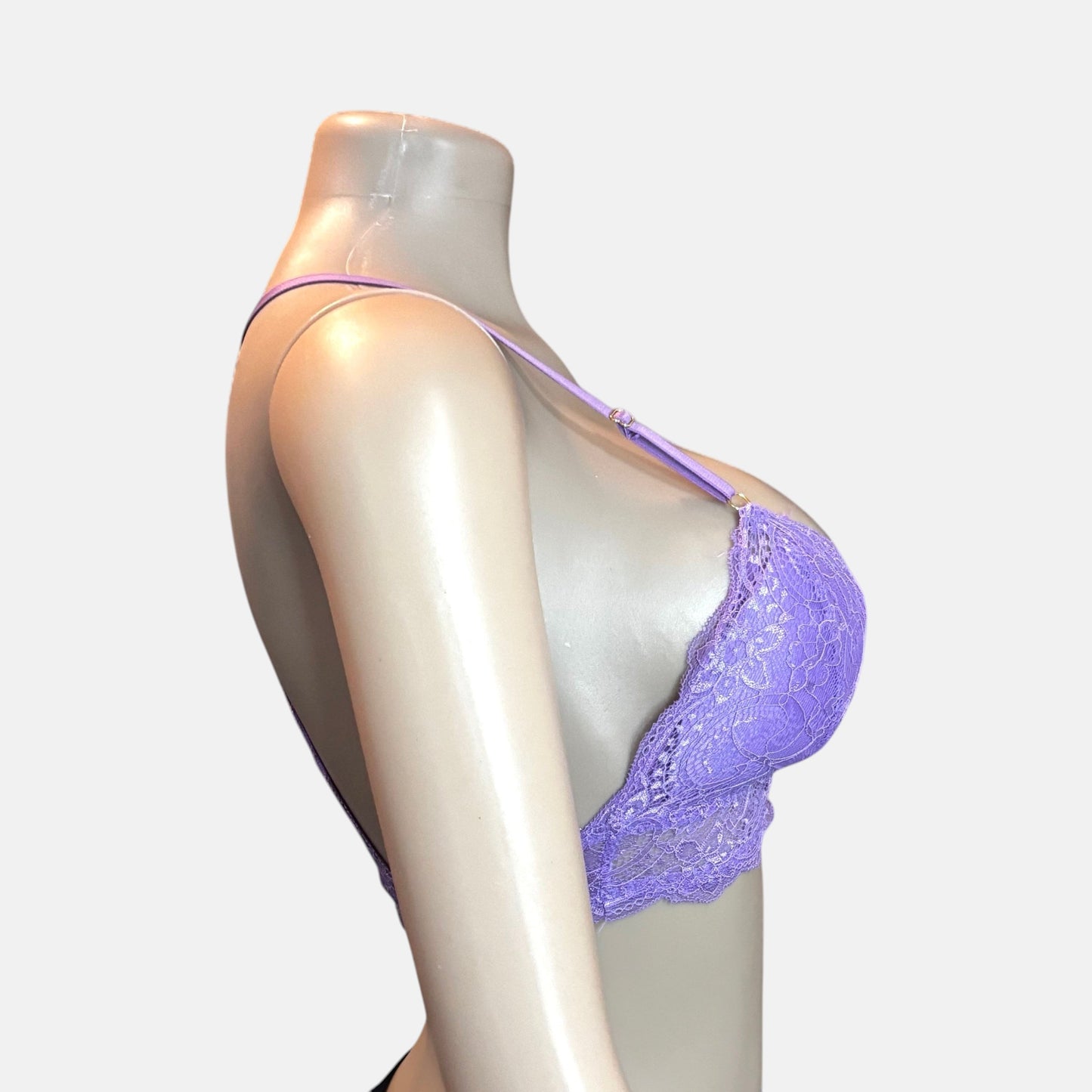 Bralette morado sin aros con encaje floral para mujer