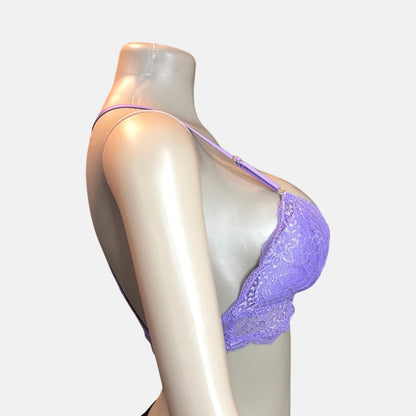 Bralette morado sin aros con encaje floral para mujer