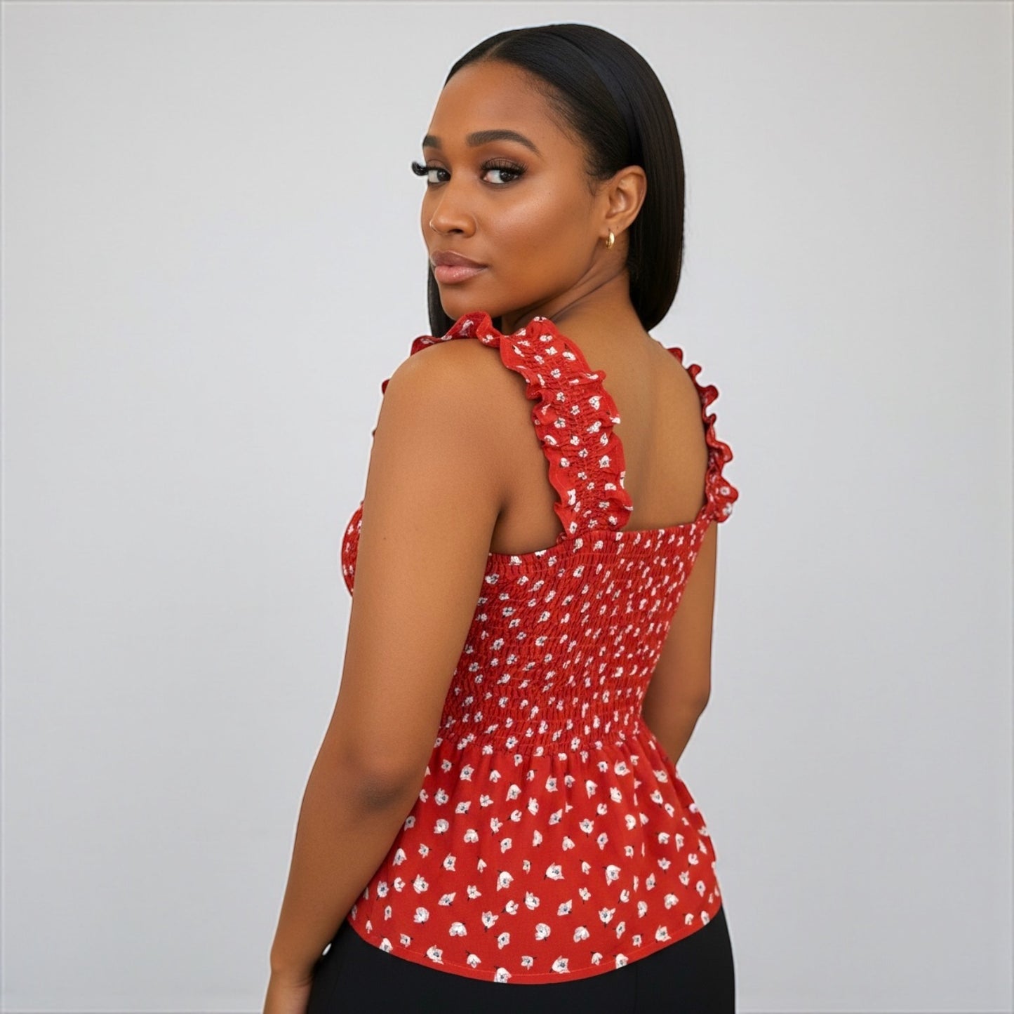 Floral Women Red Smock Tank