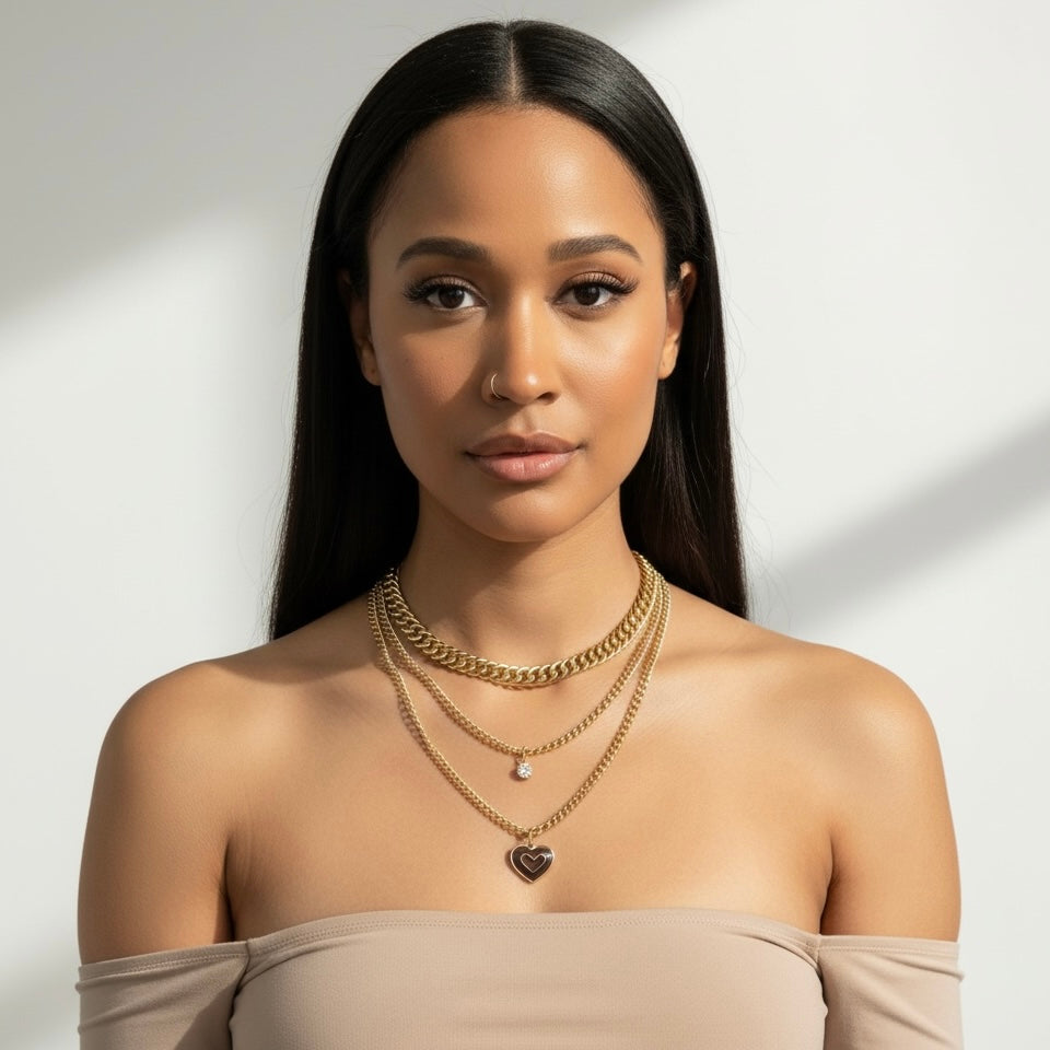 Golden Heart Layered Choker Necklace