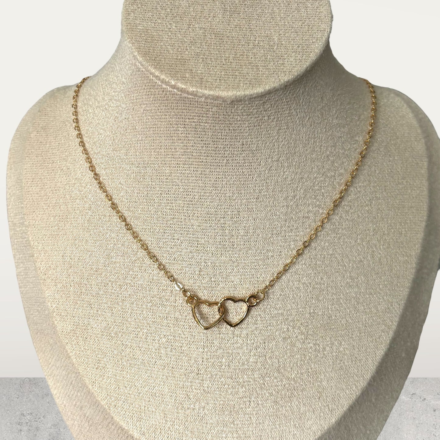 Small Two Heart Pendant Gold Necklace