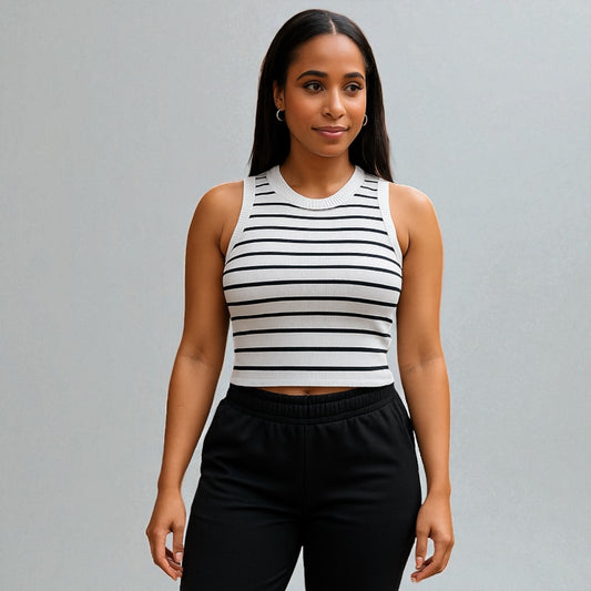 Striped Sleeveless Knitted Base Shirt