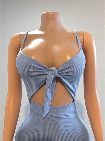 Vestido largo azul con abertura lateral para mujer