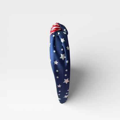 Diadema ancha con lazo y bandera estadounidense multicolor