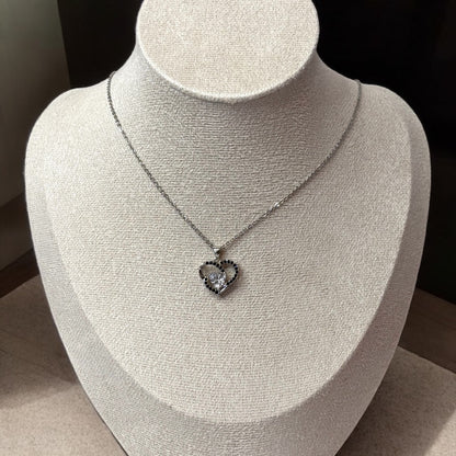 Black Silver Elegant Heart Pendant Necklace