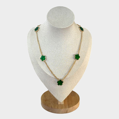 Gold & Green Clover Necklace, Bracelet & Earrings Set